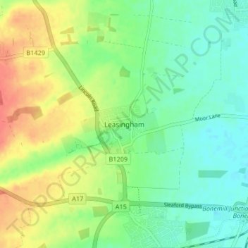 Leasingham topographic map, elevation, terrain