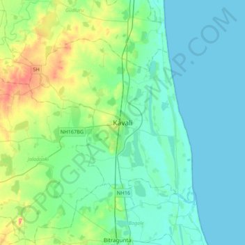 Kavali topographic map, elevation, terrain