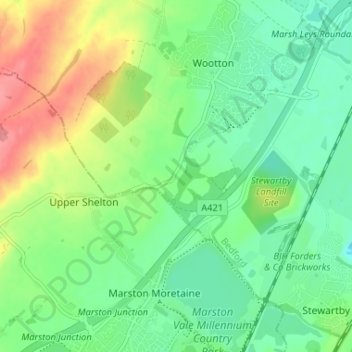 Wootton Green topographic map, elevation, terrain