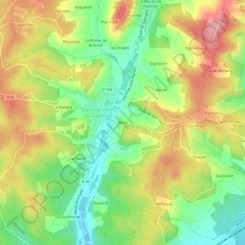 Reins topographic map, elevation, terrain