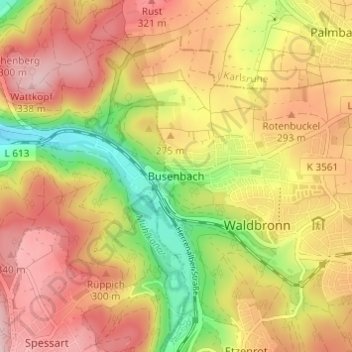 Busenbach topographic map, elevation, terrain