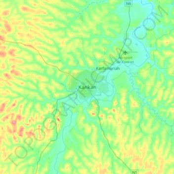 Kankan topographic map, elevation, terrain