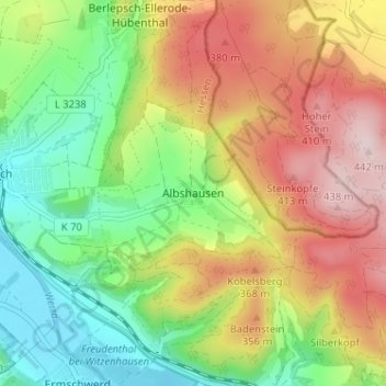 Albshausen topographic map, elevation, terrain
