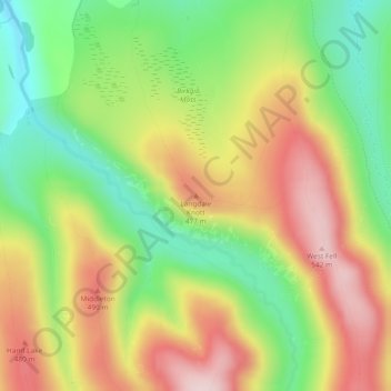 Langdale Knott topographic map, elevation, terrain