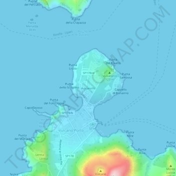 Vulcanello topographic map, elevation, terrain