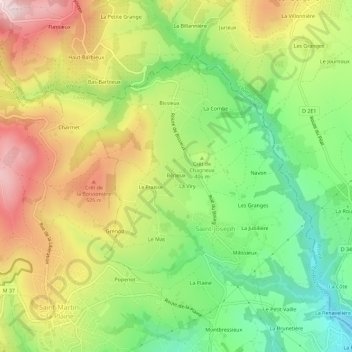 Bérieux topographic map, elevation, terrain
