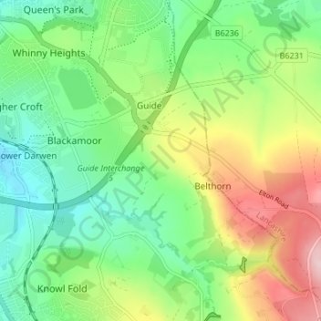 Higher Springfield topographic map, elevation, terrain