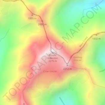 Mount Rolleston topographic map, elevation, terrain