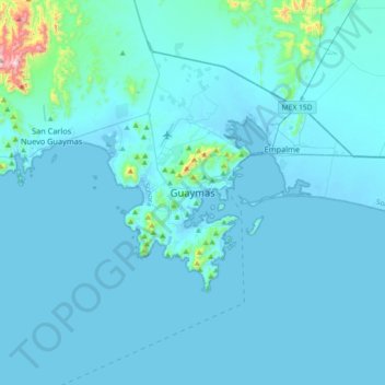 Guaymas topographic map, elevation, terrain