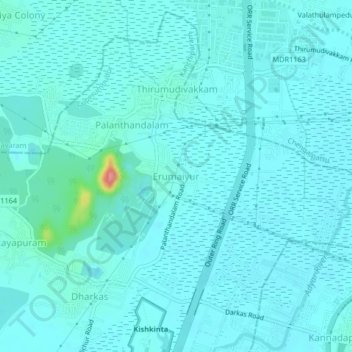 Erumaiyur topographic map, elevation, terrain