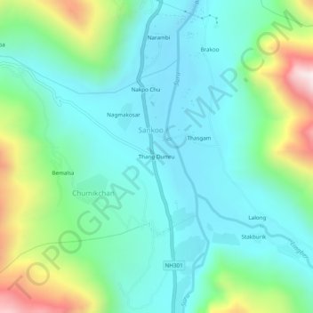 Thang Dumru topographic map, elevation, terrain