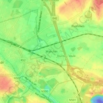 Warchin topographic map, elevation, terrain
