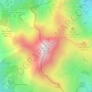 Mont de Grange topographic map, elevation, terrain