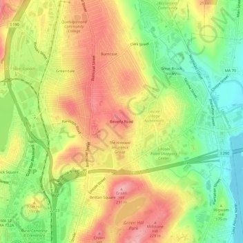 Beverly Road topographic map, elevation, terrain