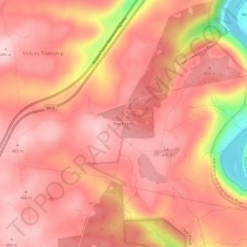 Five Points topographic map, elevation, terrain