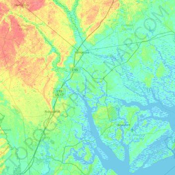 Brays Island topographic map, elevation, terrain