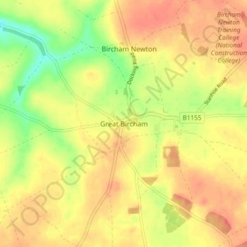 Great Bircham topographic map, elevation, terrain
