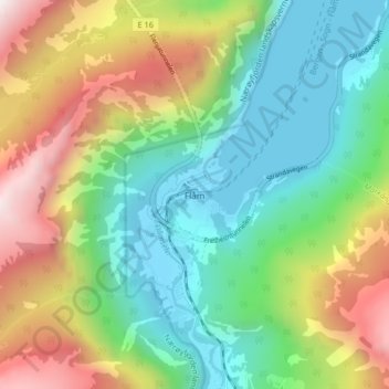 Flåm topographic map, elevation, terrain