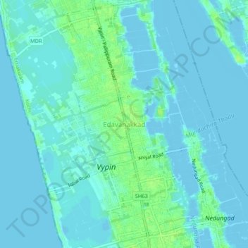 Edavanakkad topographic map, elevation, terrain