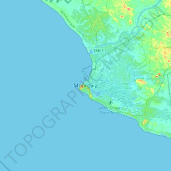 Monrovia topographic map, elevation, terrain