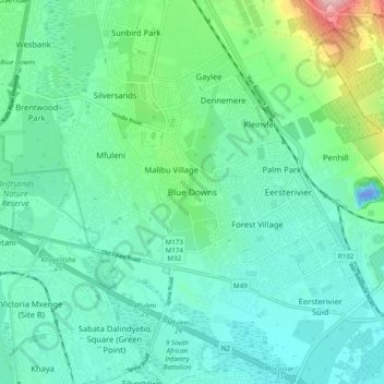 Blue Downs topographic map, elevation, terrain