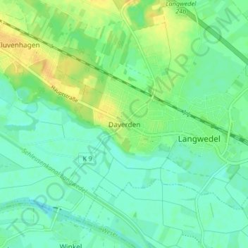 Daverden topographic map, elevation, terrain