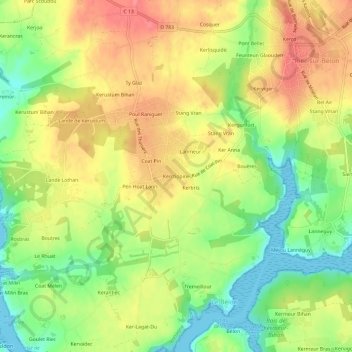 Kerchopine topographic map, elevation, terrain