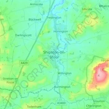 Shipston-on-Stour topographic map, elevation, terrain