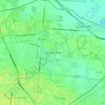 Cameron Park topographic map, elevation, terrain