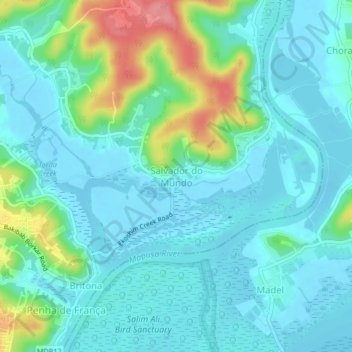 Salvador do Mundo topographic map, elevation, terrain