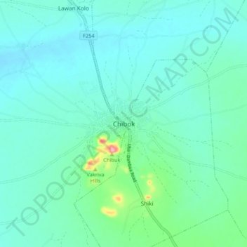 Chibok topographic map, elevation, terrain
