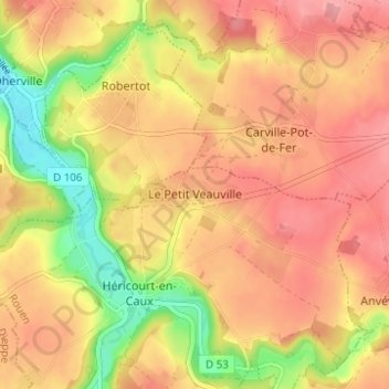 Le Petit Veauville topographic map, elevation, terrain