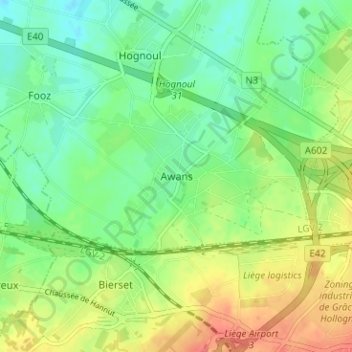 Awans topographic map, elevation, terrain