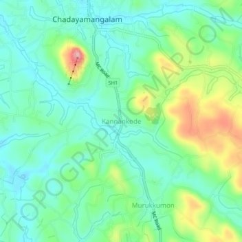 Kannankode topographic map, elevation, terrain