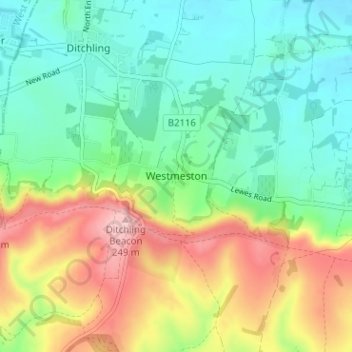 Westmeston topographic map, elevation, terrain
