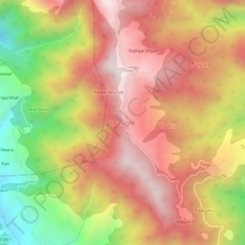 Dunagiri topographic map, elevation, terrain