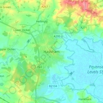 Hailsham topographic map, elevation, terrain