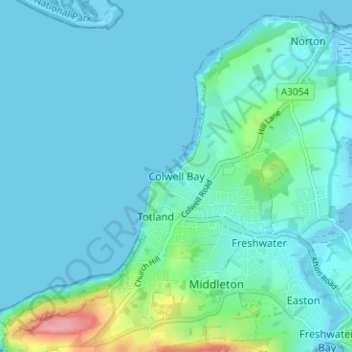 Totland topographic map, elevation, terrain