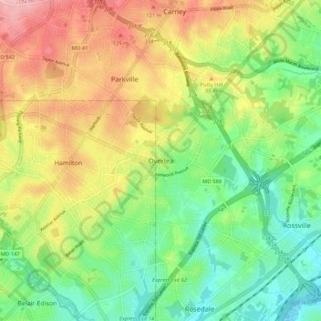 Overlea topographic map, elevation, terrain