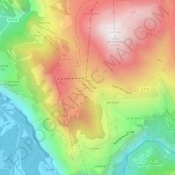 Auris en Oisans topographic map, elevation, terrain