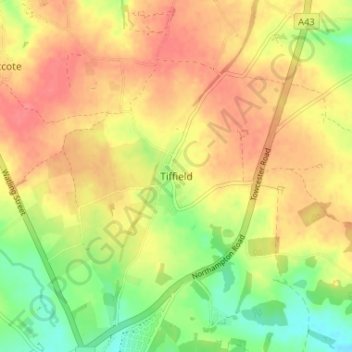 Tiffield topographic map, elevation, terrain
