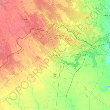Subotica topographic map, elevation, terrain