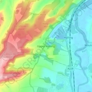Upper Halling topographic map, elevation, terrain