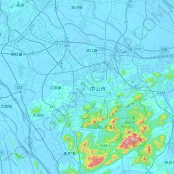 Zhongshan topographic map, elevation, terrain