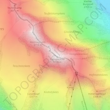Großglockner topographic map, elevation, terrain