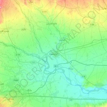 Charsadda topographic map, elevation, terrain