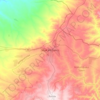 Makambako topographic map, elevation, terrain