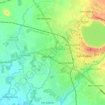 San Roque topographic map, elevation, terrain