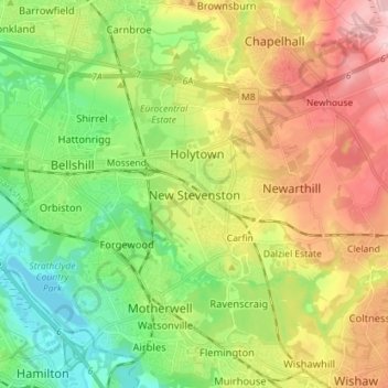 New Stevenston topographic map, elevation, terrain