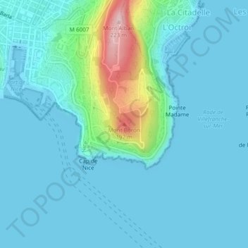 Mont Boron topographic map, elevation, terrain